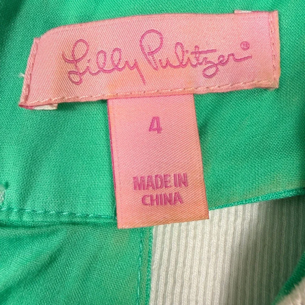 Lilly Pulitzer Trudy Shift Dress 4 Go Go Green Cotton Crochet Circle Trim - Picture 2 of 12